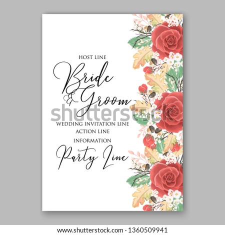 Red Rose wedding invitation card template peony ranunculus vector background for baby shower bridal shower invitation Winter floral pattern