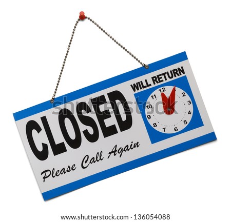 Hanging door sign that says closed and is isolated on a white background.