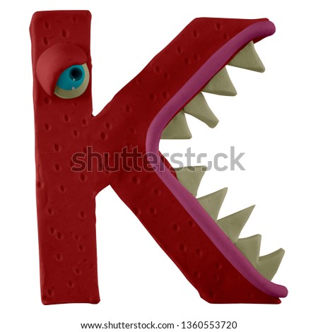 Funny monsters alphabet handmade with plasticine. Letter “K”.  Monsters font. Isolated on white background – Image