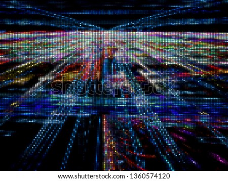 Abstract virtual reality or science fiction background with perspective effect. Dotted vector illustration. Surface with chaos glowing lines. Backdrop for covers, posters, web design. Royalty-Free Stock Photo #1360574120