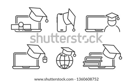Set computer online and graduation cap outline icon. Bundle concept online education icons