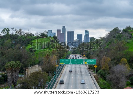 Los Angeles Highway view downtown skyline cityscape