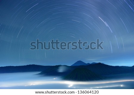Star trail at Bromo volcano in Indonesia