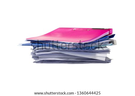 file folder and Stack of business report paper file isolated white background.