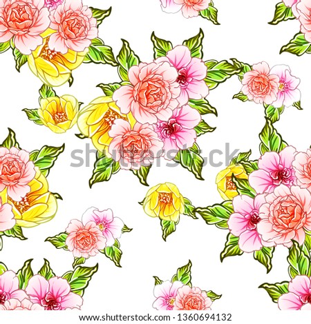 Abstract seamless pattern with plants, herbs and flowers