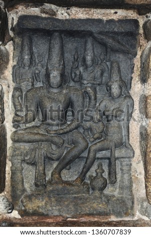 "Somaskanda panel inside Shore temple, Mahabalipuram, Tamilnadu, South India"