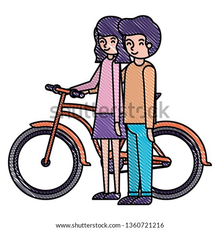 young couple with bicycle avatars characters