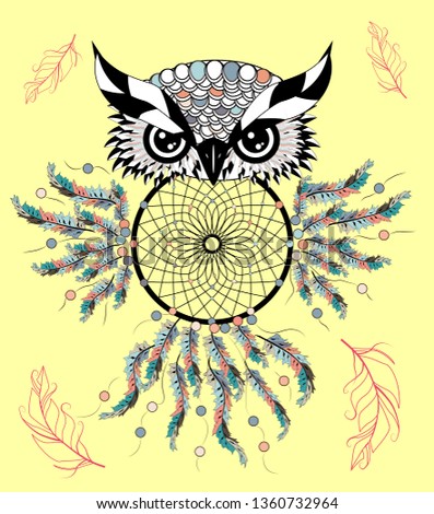 Color cute decorative ornamental Owl fall in love, doodle