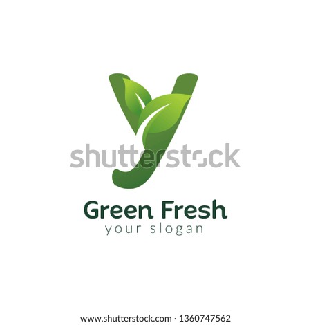 Eco green letter Y logo design template. Green alphabet vector designs with green and fresh leaf illustration.