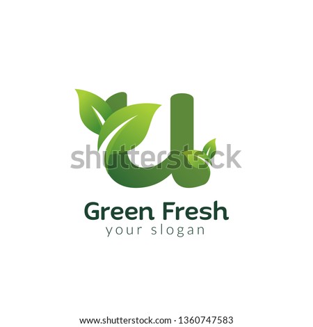 Eco green letter U logo design template. Green alphabet vector designs with green and fresh leaf illustration.