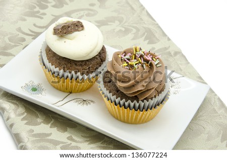 Two tasty cupcakes on a dish