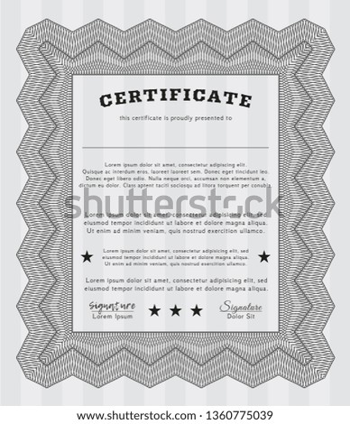Grey Diploma or certificate template. Artistry design. With background. Detailed. 