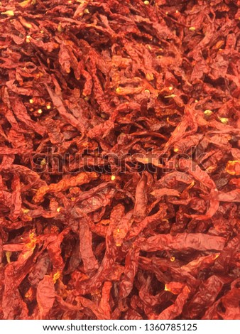 Dried red hot chili peppers closeup. It is use for food ingredient.