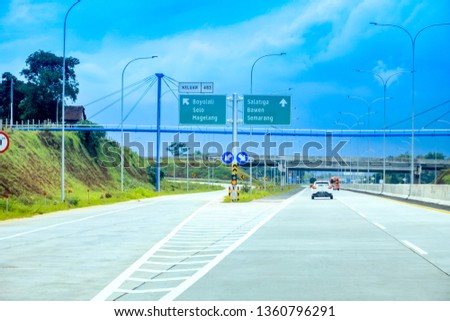 Traffic Sign Post at Trans Java Solo - Semarang Toll Road, Central Java, Indonesia, Asia