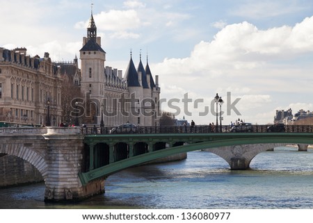 view of Seine river and Pont de Notre Dame in Paris