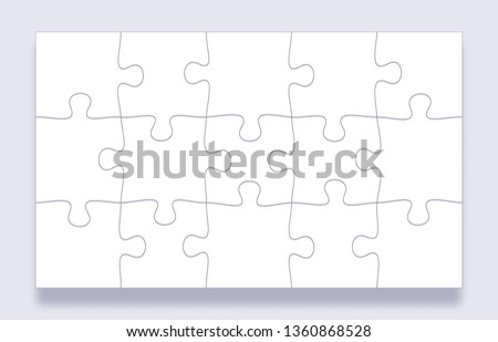 Puzzle pieces grid. Jigsaw tiles, mind puzzles piece and jigsaws details with shadow business presentation frame. Thinking puzzle game, success mosaic solution vector template Royalty-Free Stock Photo #1360868528