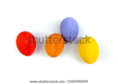Happy Easter card. Colorful shiny easter eggs on isolated white background. Copy space for text Royalty-Free Stock Photo #1360900049