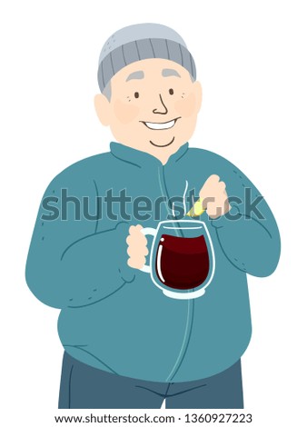 Illustration of a Man Enjoying a Mug of Gluhwein and Wearing Winter Clothes