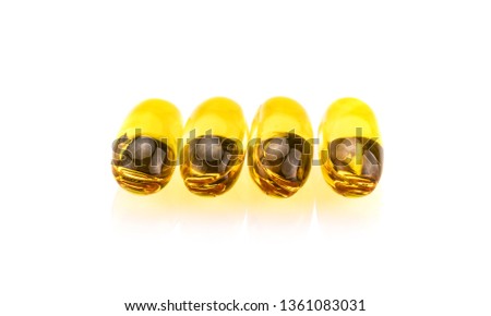 Fish Oil Capsules source of high omega-3 and vitamin for health care isolated on white background, Healthy lifestyle concept