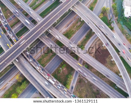 Aerial view city traffic road with transport vehicle