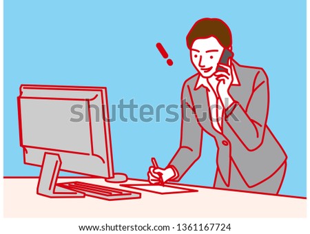 Business woman taking notes while making a phone call　, Vector illustration