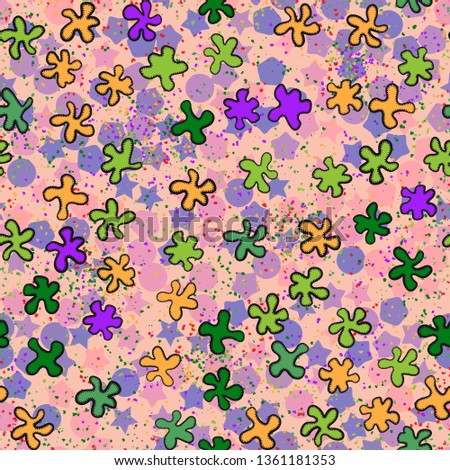 The seamless pattern consists of placers of drawn blots and abstract elements.