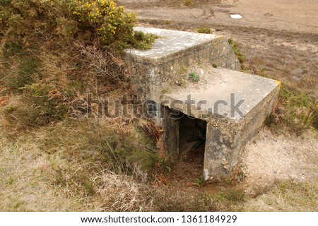 A WW2 observation bunker, with a view of the entrance, on Studland Heath, Dorset (UK).  
