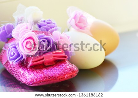 Eggs in roses  ,Easter background, photo.panton color trend