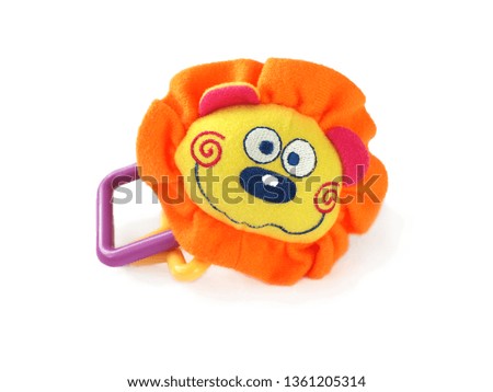 children's soft toy smiling lion isolate on a white background.

