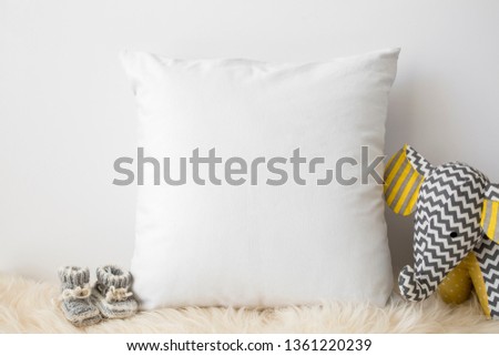 Blank white square pillow, nursery mock up