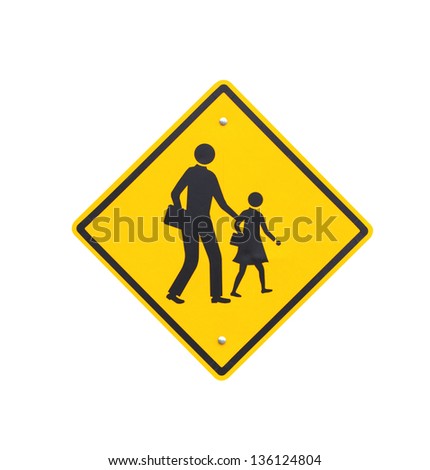 Road sign warning of dangerous school. Isolate on white background