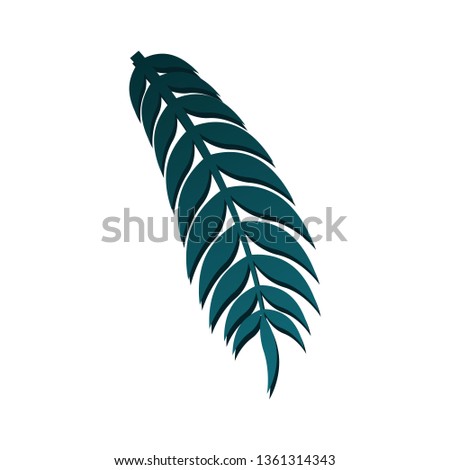
Long green leaf on white isolated background. Vector illustration.