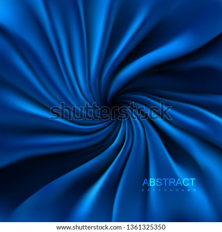 Blue silky fabric. Abstract background. Vector 3d illustration. Realistic swirled textile with folds and drapes. Decoration element for design