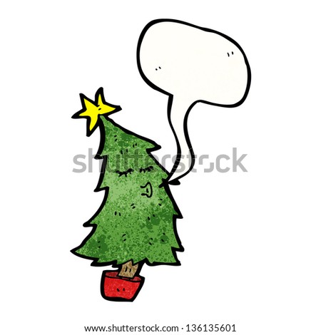 cartoon christmas tree with speech bubble