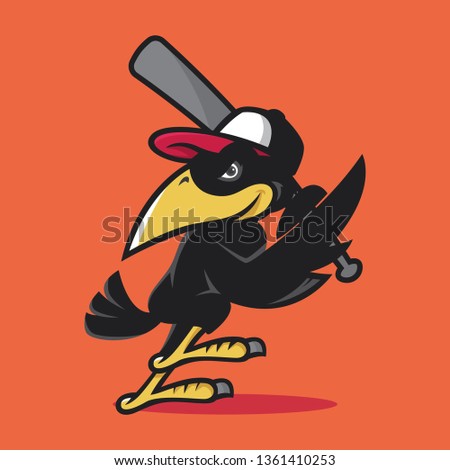 Classic vintage raven in baseball pose mascot.