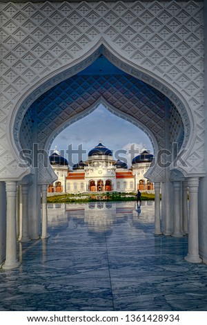 Baiturrahman Mosque (masjid) in Banda Aceh , Indonesia. one of the famous mosque in the country Royalty-Free Stock Photo #1361428934