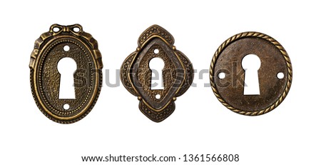 Vintage keyholes collection as decorative design elements isolated on white background Royalty-Free Stock Photo #1361566808