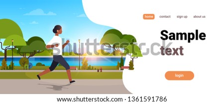 african american woman jogging outdoors modern public park girl headphones running sport activity concept cityscape sunset background horizontal copy space