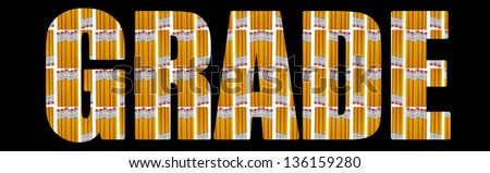 Grade, Text filled with images of pencils