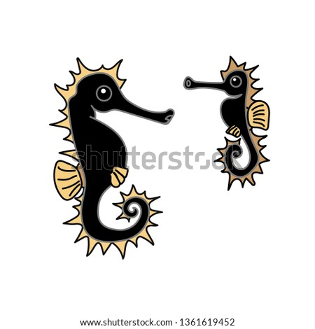vector scandi cartoon animal clip art yellow seahorse