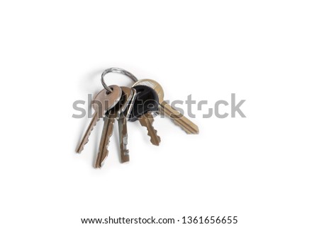 Several keys on a white isolated background. The keys to the apartment.