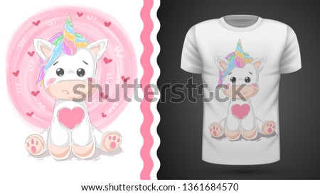 Cute unicorn - idea for print t-shirt. Hand Draw