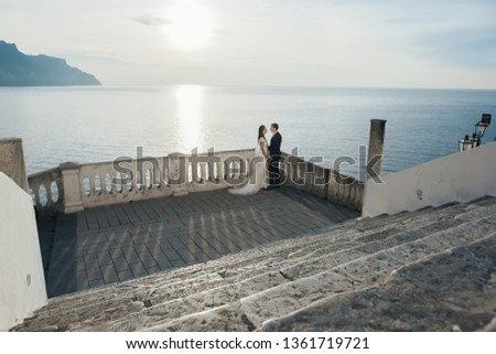 Happy romantic couple in Italy. Young wedding couple having fun Time in Italy.