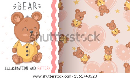 Teddy cute bear - seamless pattern. Hand draw