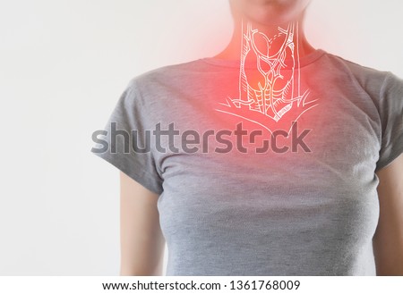 female throat with highlighted pain / flu infection Royalty-Free Stock Photo #1361768009