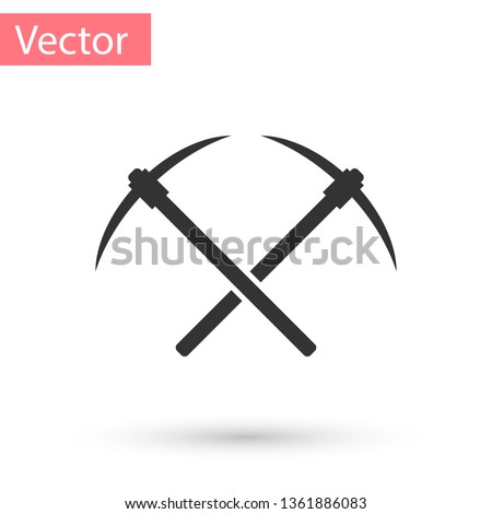 Grey Crossed pickaxe icon isolated on white background. Blockchain technology, cryptocurrency mining, bitcoin, altcoins, digital money market. Vector Illustration