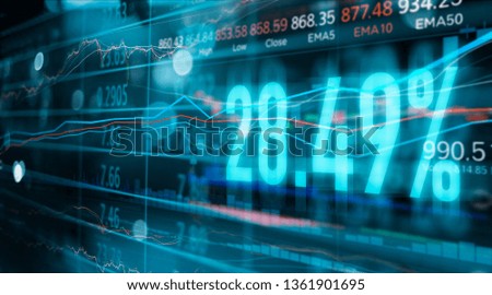 Financial stock market numbers and forex trading graph, business and stock market data, financial investment concept on technology abstract blue background