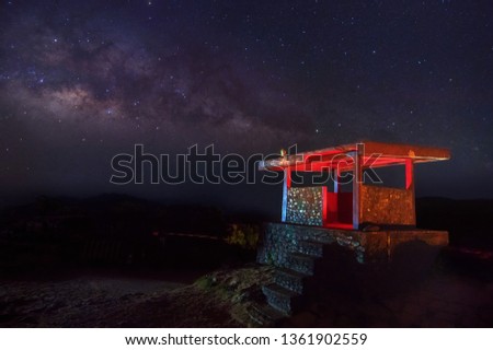 Milky Way above military forts, Nern Chang Suek, Pilok, Kanchanaburi.