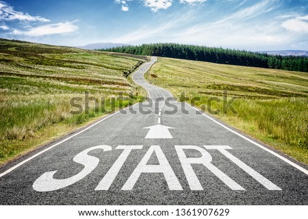 Start line on the highway disappearing into the distance concept for business planning, strategy and challenge or career path, opportunity and change Royalty-Free Stock Photo #1361907629
