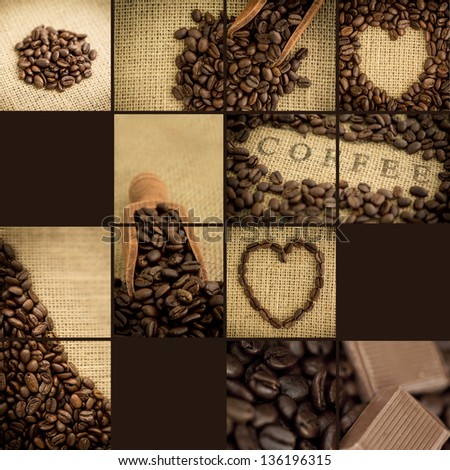 Various pictures with coffee beans